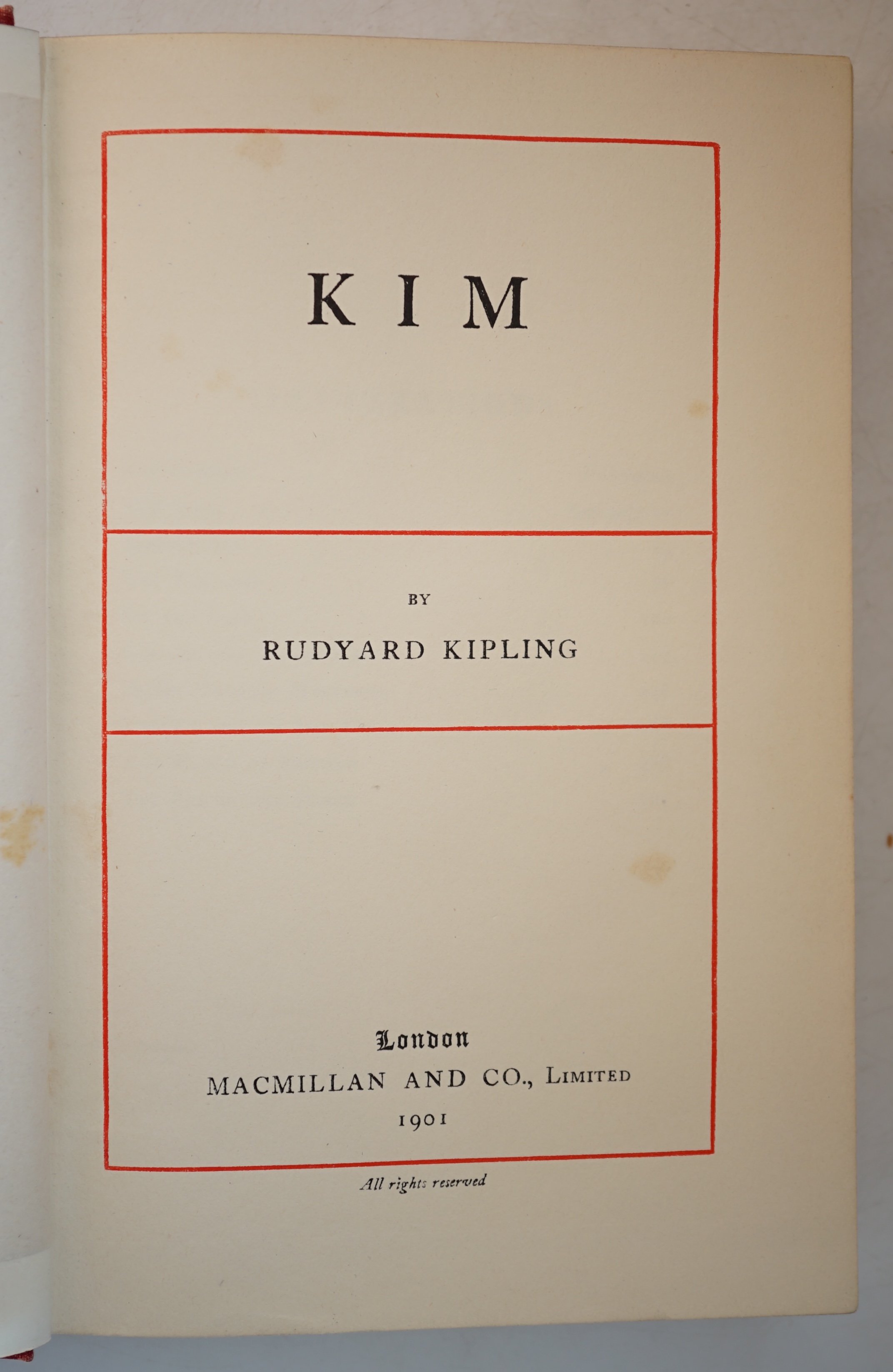 Kipling, Rudyard - Kim, 1st English edition, 8vo, red cloth, illustrated, Macmillan and Co., Limited, London, 1901